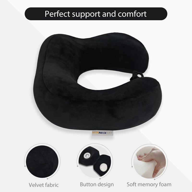 VITANECKART Hump Travel Pillow, High-end Memory Foam Neck Pillow, Double Support for Neck, Head and Chin, 360° Ergonomic Design Full Neck wrap Pillow, Suitable for Office, Airplane and car (Black) - Image 4